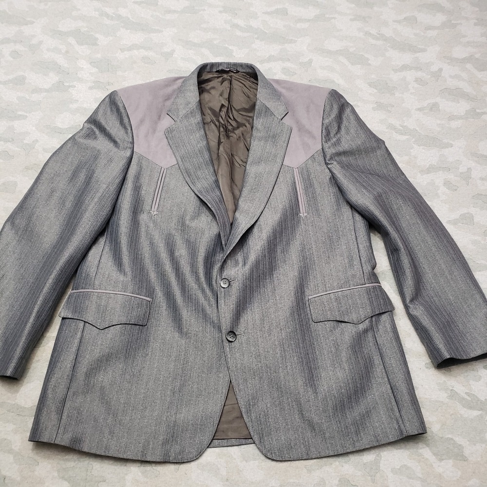 Sheplers Blazer Mens 52L Gray Two Button Cowboy Western Rodeo Rockabilly Striped